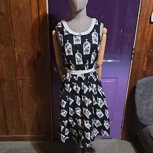 L Folter Cotton Fully Lined Dress 50s Style Novelty Birdcage Print Mid Length